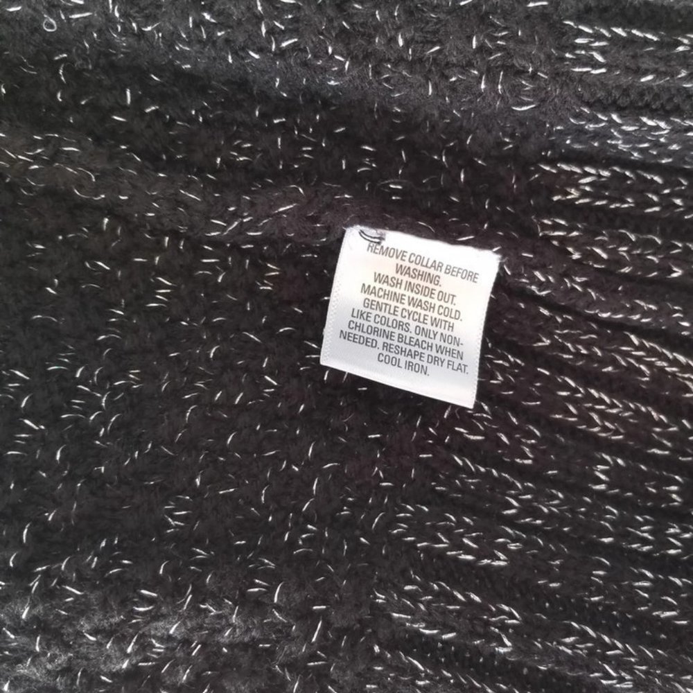 Style & Co Cardigan Sweater Black Silver Threading Removable Faux Trim Medium - Picture 8 of 9